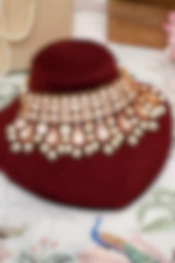 Gold Plated Red Kundan Polki Necklace Set by Beryachi at Pernia's Pop Up Shop