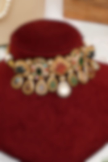 Gold Plated Kundan Polki & Multi-Colored Doublet Stone Necklace Set by Beryachi at Pernia's Pop Up Shop