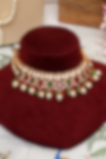 Gold Plated Multi-Colored Kundan Polki Necklace Set by Beryachi at Pernia's Pop Up Shop