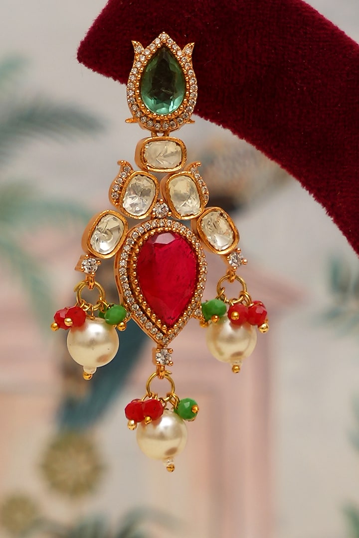 Gold Plated Multi-Colored Kundan Polki Necklace Set by Beryachi at Pernia's Pop Up Shop