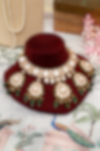 Gold Plated Kundan Polki & Emerald Drop Necklace Set by Beryachi at Pernia's Pop Up Shop