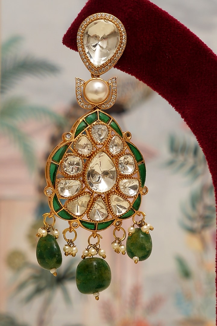 Gold Plated Kundan Polki & Emerald Drop Necklace Set by Beryachi at Pernia's Pop Up Shop