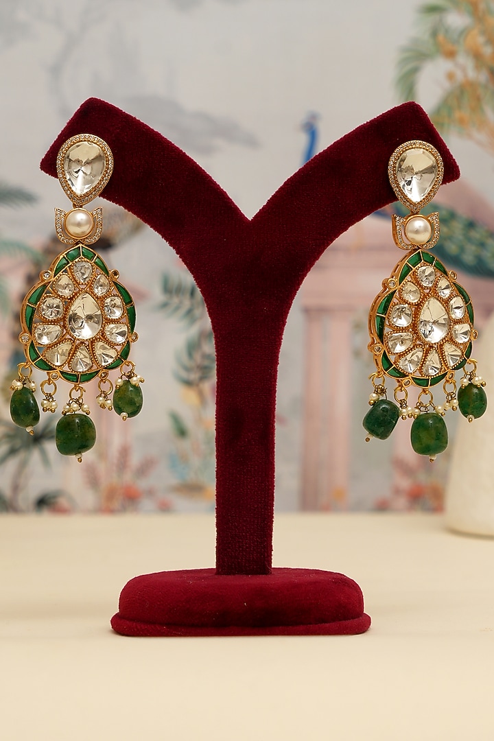 Gold Plated Kundan Polki & Emerald Drop Necklace Set by Beryachi at Pernia's Pop Up Shop