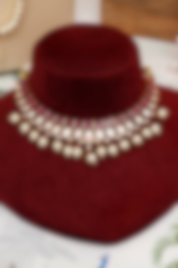 Gold Plated Kundan Polki & Ruby Doublet Stone Necklace Set by Beryachi at Pernia's Pop Up Shop
