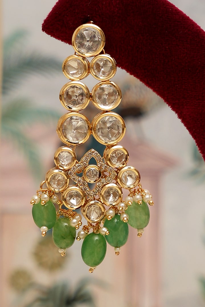 Gold Plated Kundan Polki & Emerald Layered Necklace Set by Beryachi at Pernia's Pop Up Shop