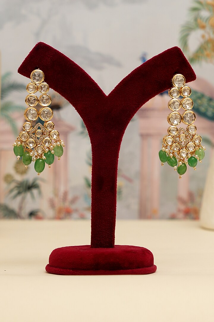 Gold Plated Kundan Polki & Emerald Layered Necklace Set by Beryachi at Pernia's Pop Up Shop
