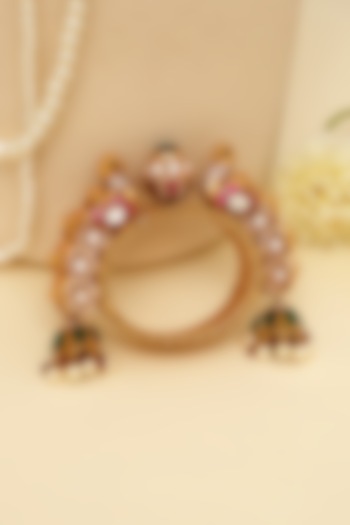 Gold Finish Kundan Polki & Peacock Motif Openable Kada by Beryachi at Pernia's Pop Up Shop