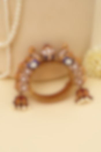 Gold Plated Kundan Polki & Peacock Motif Openable Kada by Beryachi at Pernia's Pop Up Shop