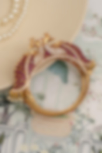 Gold Finish Red Kundan Polki Peacock Openable Kada by Beryachi at Pernia's Pop Up Shop