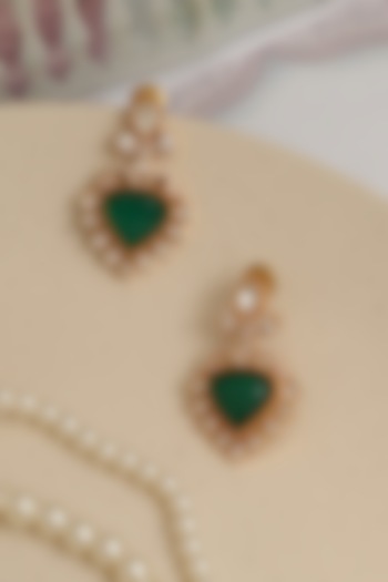 Gold Plated Kundan Polki & Green Stone Dangler Earrings by Beryachi at Pernia's Pop Up Shop