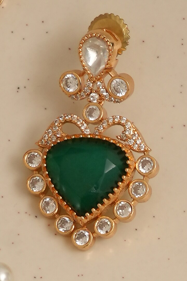 Gold Plated Kundan Polki & Green Stone Dangler Earrings by Beryachi at Pernia's Pop Up Shop