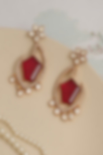 Gold Plated Kundan Polki & Ruby Dangler Earrings by Beryachi at Pernia's Pop Up Shop
