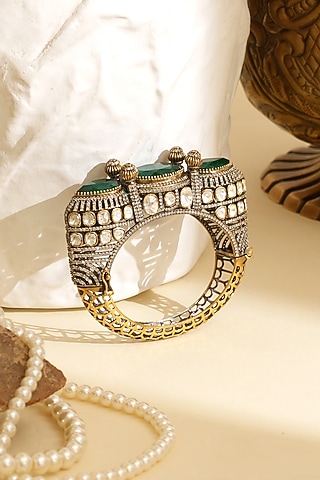 Gold Plated Kundan Polki Openable Kada by Beryachi
