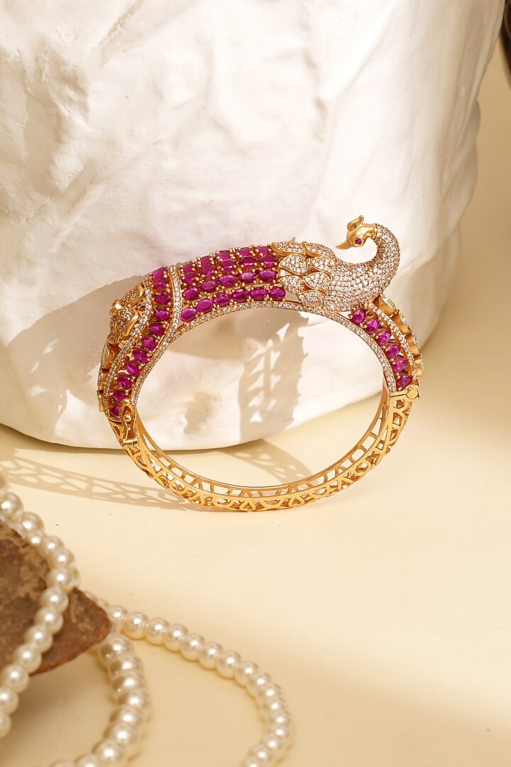 Gold Plated Kundan Polki Openable Peacock Kada by Beryachi at Pernia's Pop Up Shop