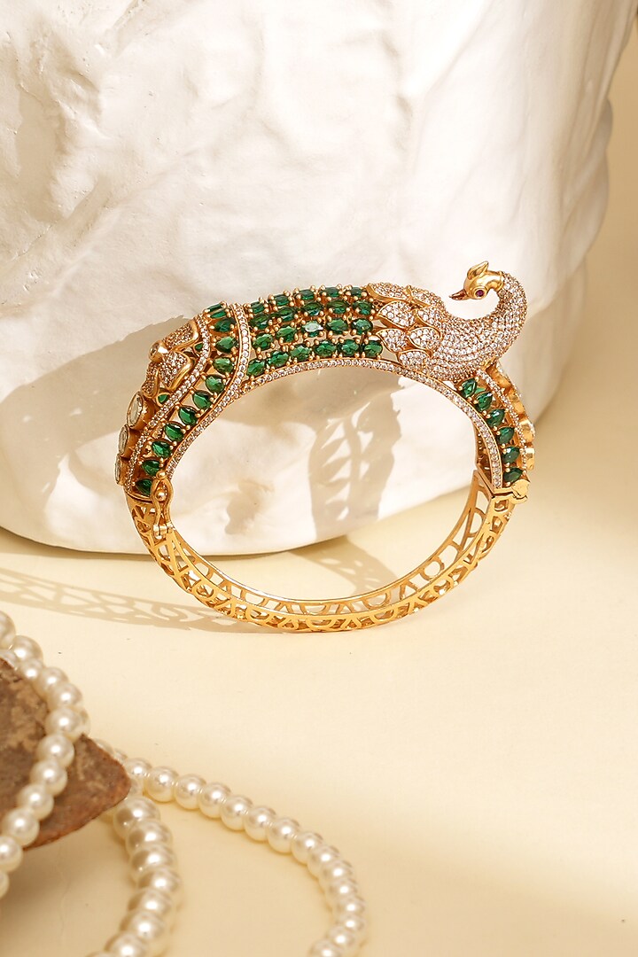 Gold Plated Kundan Polki Openable Peacock Kada by Beryachi at Pernia's Pop Up Shop