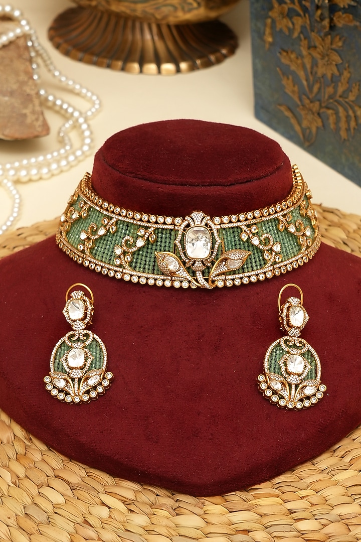 Gold Plated Kundan Polki & Pearl Necklace Set by Beryachi at Pernia's Pop Up Shop