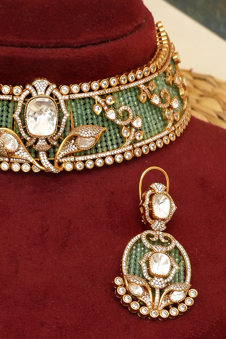 Gold Plated Kundan Polki & Pearl Necklace Set by Beryachi at Pernia's Pop Up Shop