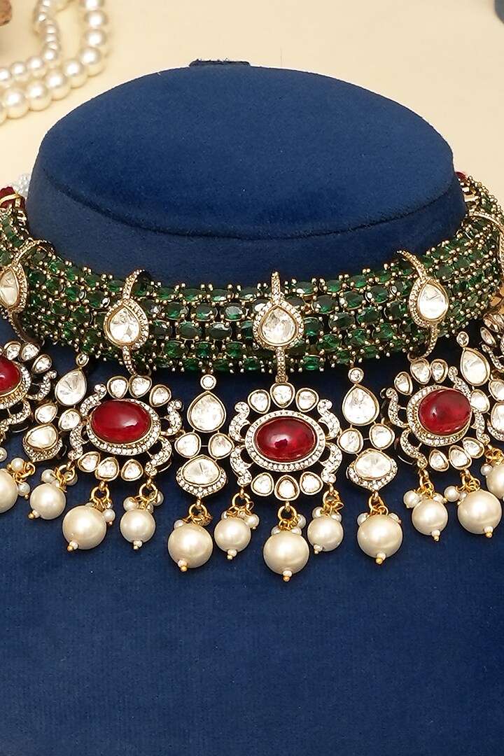Gold Plated Kundan Polki & Multi-Colored Doublet Stone Necklace Set by Beryachi at Pernia's Pop Up Shop