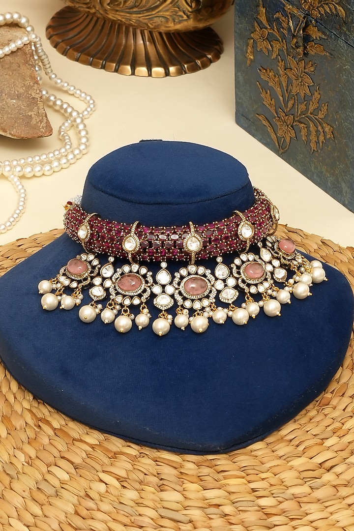 Gold Plated Kundan Polki & Multi-Colored Doublet Stone Necklace Set by Beryachi at Pernia's Pop Up Shop