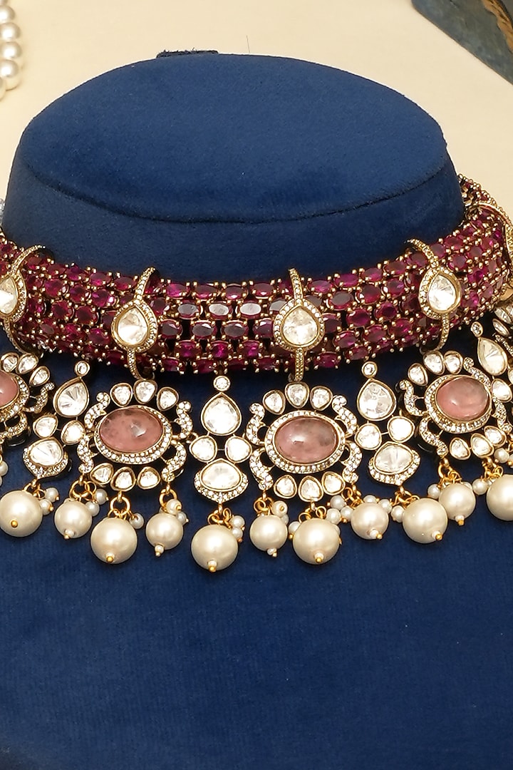 Gold Plated Kundan Polki & Multi-Colored Doublet Stone Necklace Set by Beryachi at Pernia's Pop Up Shop