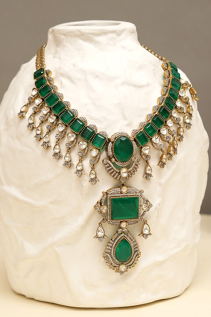 Gold Plated Kundan Polki & Doublet Stone Long Necklace Set by Beryachi at Pernia's Pop Up Shop