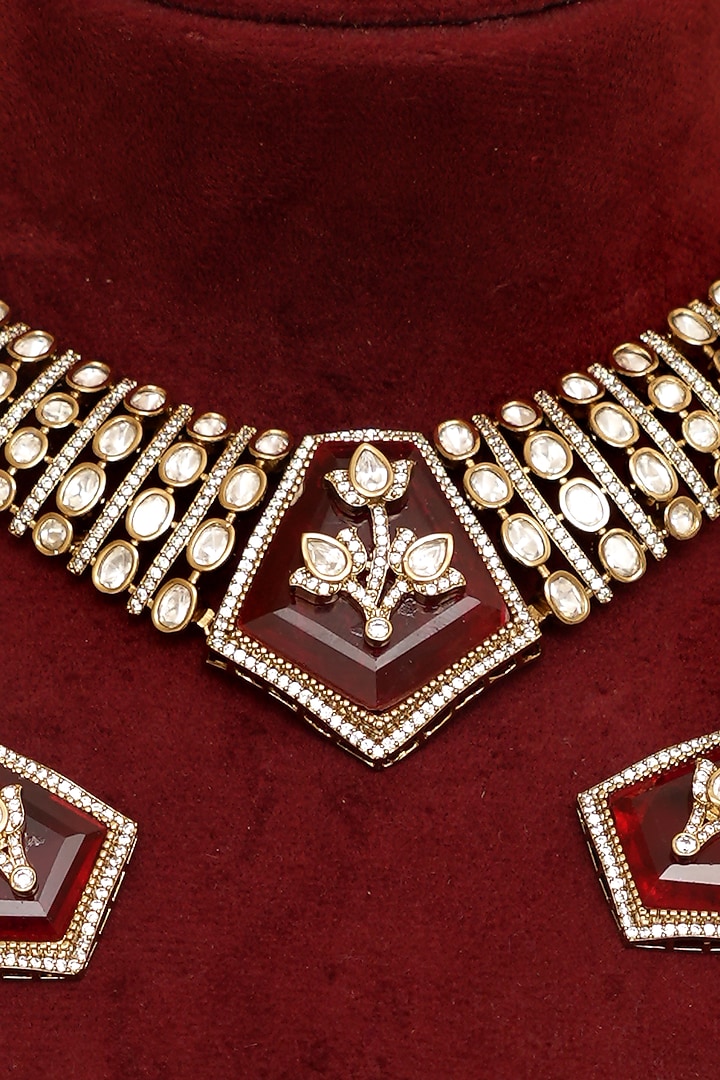 Gold Plated Kundan Polki & Ruby Necklace Set by Beryachi at Pernia's Pop Up Shop
