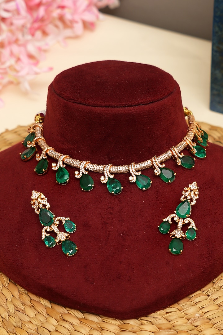 Gold Plated Kundan Polki & Emerald Necklace Set by Beryachi at Pernia's Pop Up Shop