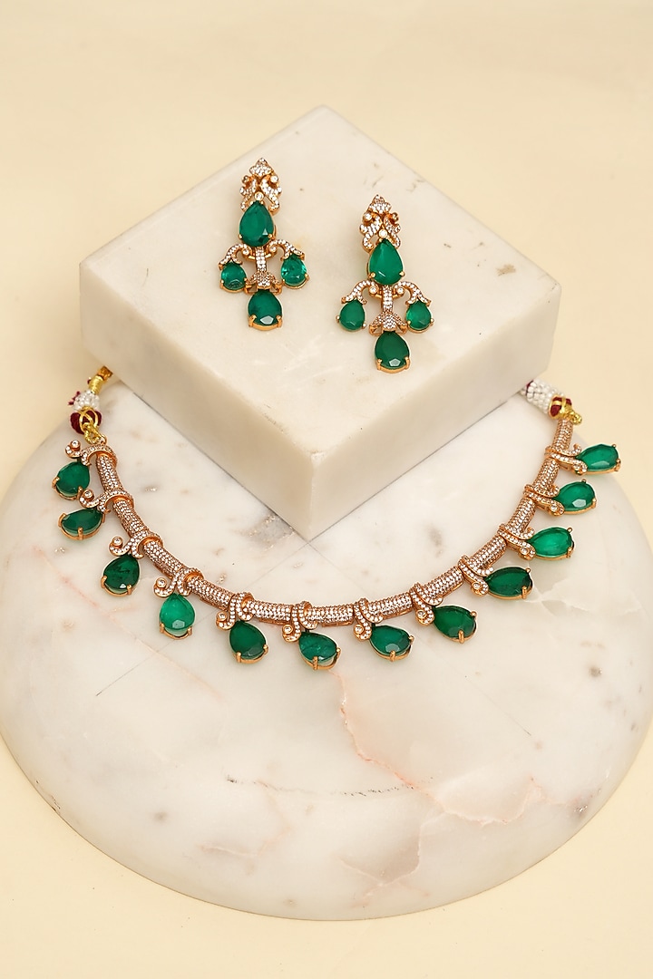 Gold Plated Kundan Polki & Emerald Necklace Set by Beryachi at Pernia's Pop Up Shop