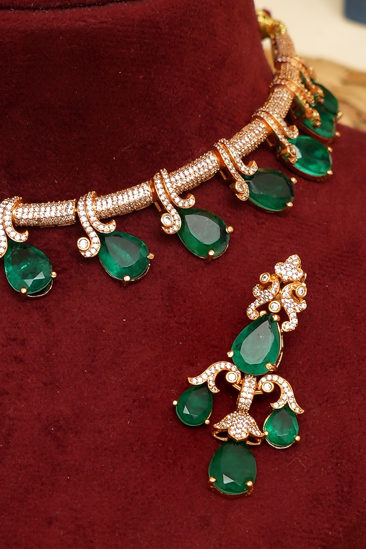 Gold Plated Kundan Polki & Emerald Necklace Set by Beryachi at Pernia's Pop Up Shop