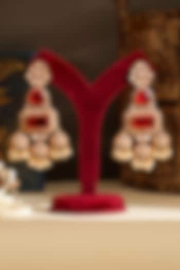 Gold Plated Kundan Polki & Ruby Dangler Earrings by Beryachi at Pernia's Pop Up Shop