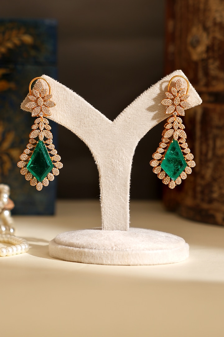 Gold Plated Kundan Polki & Emerald Stone Dangler Earrings by Beryachi at Pernia's Pop Up Shop