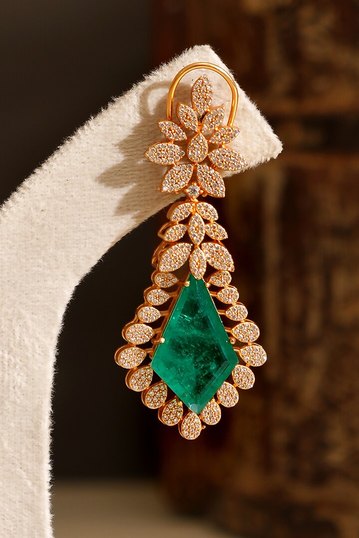 Gold Plated Kundan Polki & Emerald Stone Dangler Earrings by Beryachi at Pernia's Pop Up Shop