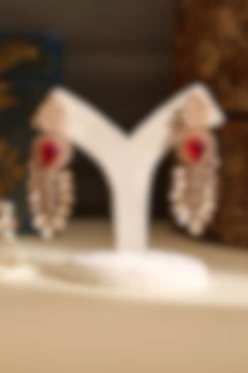 Gold Plated Kundan Polki & Ruby Stone Dangler Earrings by Beryachi at Pernia's Pop Up Shop