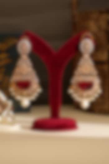 Gold Plated Kundan Polki & Ruby Doublet Stone Dangler Earrings by Beryachi at Pernia's Pop Up Shop