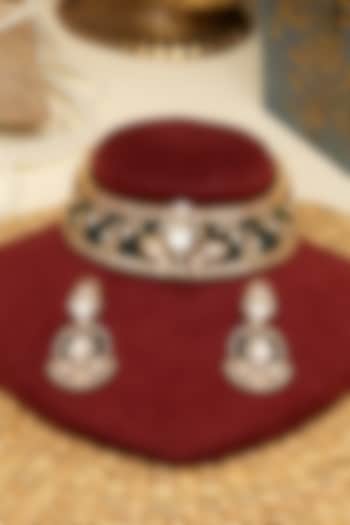 Gold Plated Kundan Polki & Pearls Necklace Set by Beryachi at Pernia's Pop Up Shop