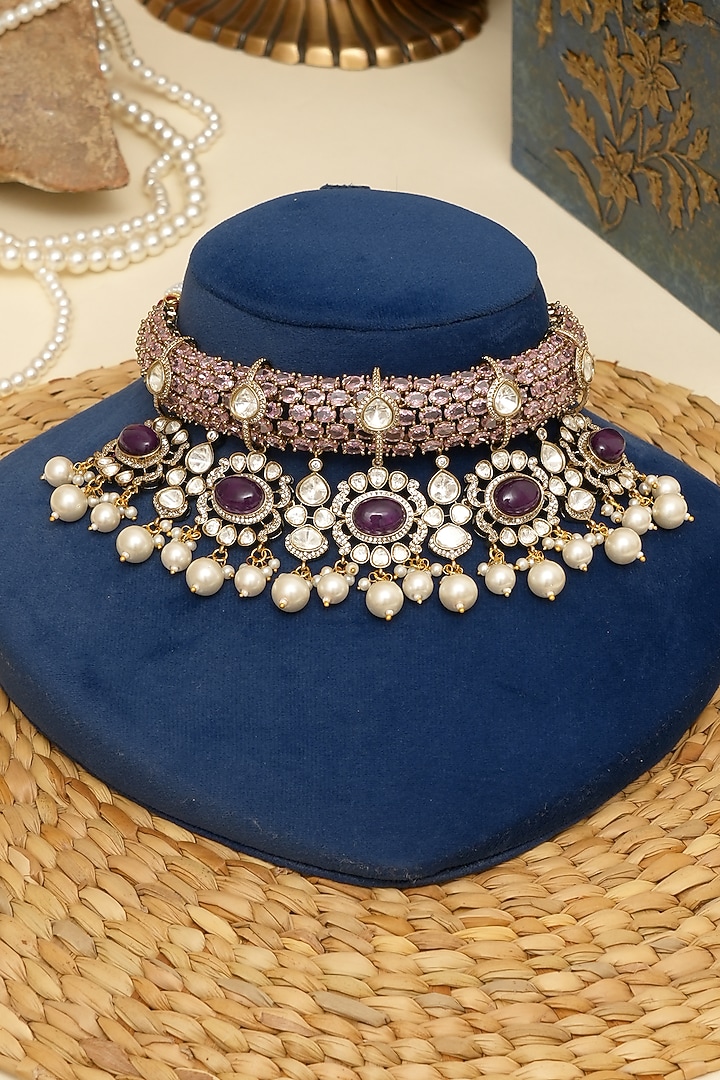 Gold Plated Kundan Polki & Multi-Colored Doublet Stone Necklace Set by Beryachi at Pernia's Pop Up Shop