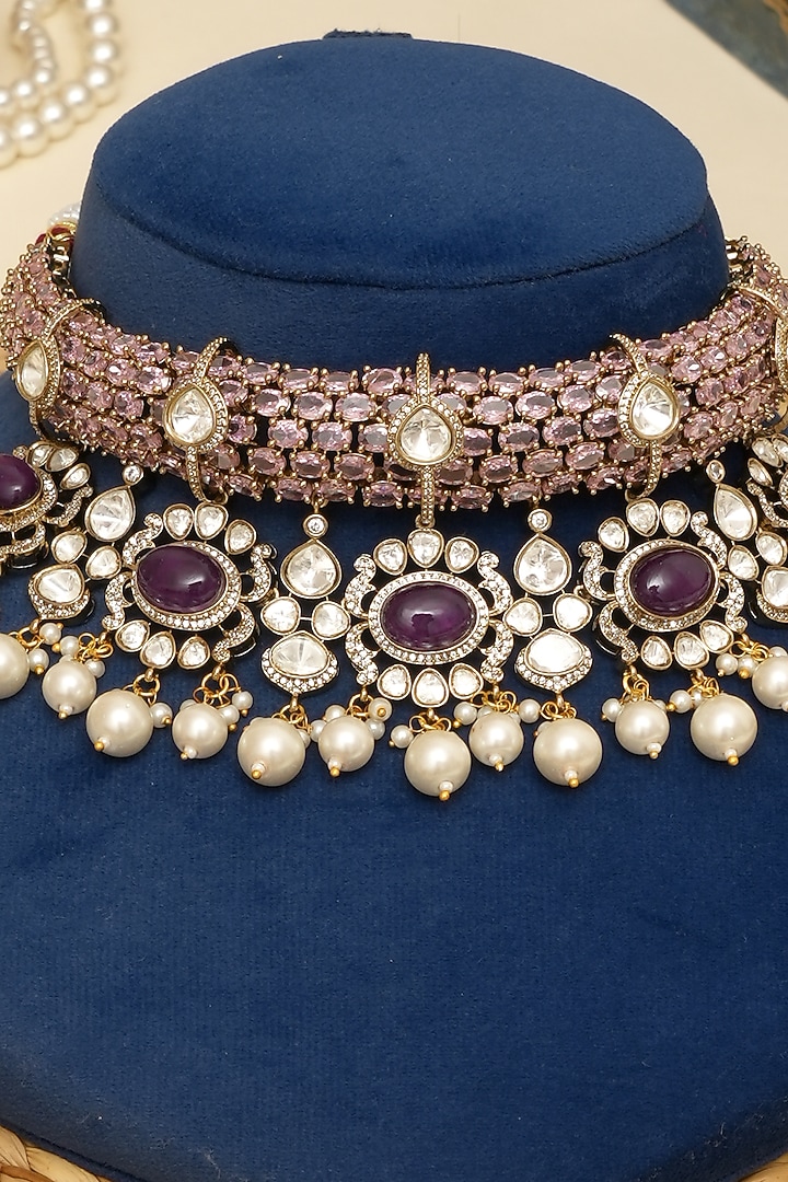 Gold Plated Kundan Polki & Multi-Colored Doublet Stone Necklace Set by Beryachi at Pernia's Pop Up Shop