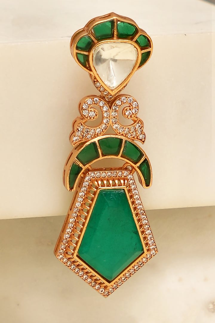 Gold Plated Kundan Polki & Mint Stone Dangler Earrings by Beryachi at Pernia's Pop Up Shop