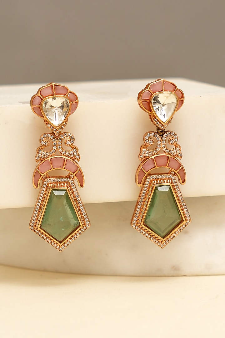 Gold Plated Kundan Polki & Mint Stone Dangler Earrings by Beryachi at Pernia's Pop Up Shop