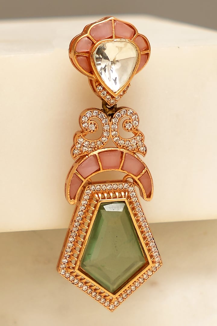 Gold Plated Kundan Polki & Mint Stone Dangler Earrings by Beryachi at Pernia's Pop Up Shop
