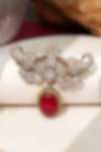 Gold Finish Diamond & Red Stone Gajraj Elephant Brooch by Beryachi at Pernia's Pop Up Shop
