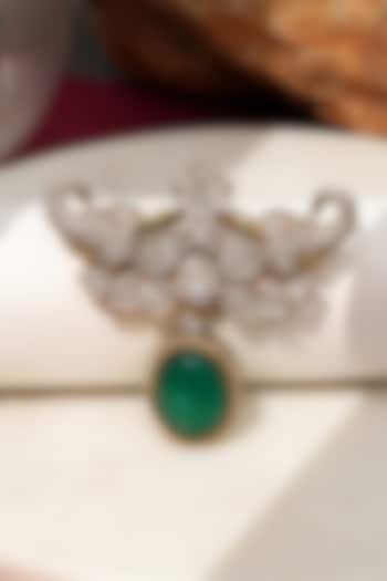 Gold Finish Diamond & Green Stone Gajraj Elephant Brooch by Beryachi at Pernia's Pop Up Shop