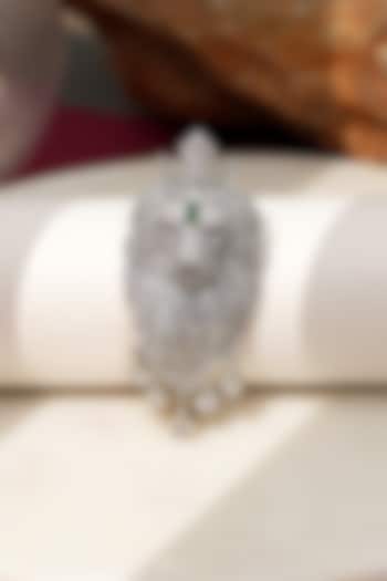 White Finish Diamond & Green Stone Crown Rajsi Sher Brooch by Beryachi at Pernia's Pop Up Shop