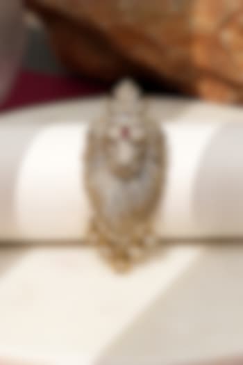 Gold Finish Diamond & Red Stone Crown Rajsi Sher Brooch by Beryachi at Pernia's Pop Up Shop