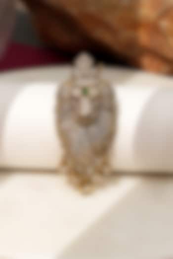 Gold Finish Diamond & Green Stone Crown Rajsi Sher Brooch by Beryachi at Pernia's Pop Up Shop