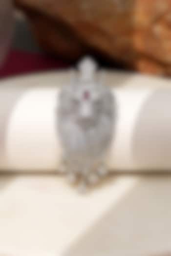 White Finish Diamond & Red Stone Crown Rajsi Sher Brooch by Beryachi at Pernia's Pop Up Shop