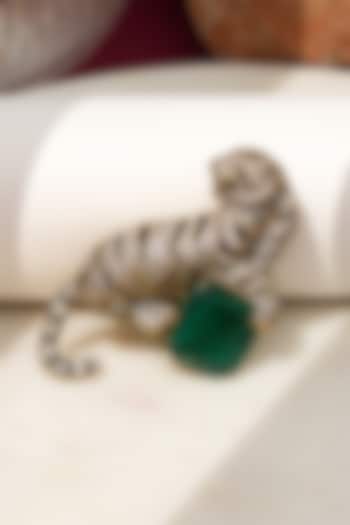 Gold Finish Diamond & Green Stone Jaguar Brooch by Beryachi at Pernia's Pop Up Shop
