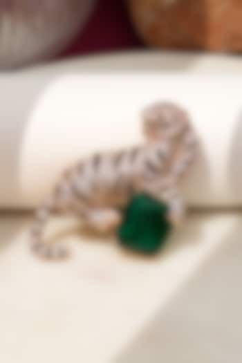 Rose Gold Finish Diamond & Green Stone Jaguar Brooch by Beryachi at Pernia's Pop Up Shop
