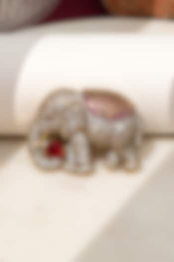 Gold Finish Diamond & Red Stone Elephant Brooch by Beryachi at Pernia's Pop Up Shop