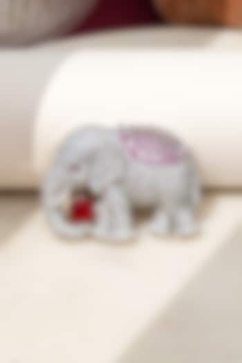 White Finish Diamond & Red Stone Elephant Brooch by Beryachi at Pernia's Pop Up Shop